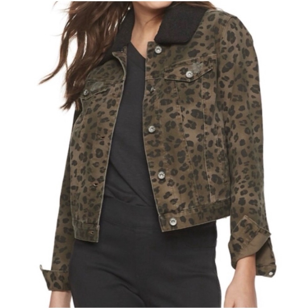 Rock & Republic Leopard Print Jacket with Black Fleece Collar
